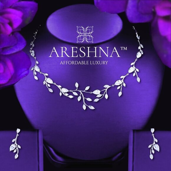 Diamond Vine Floral Bridal Jewelry Set Necklace Earrings Swarovski Crystal Set - Picture 1 of 8